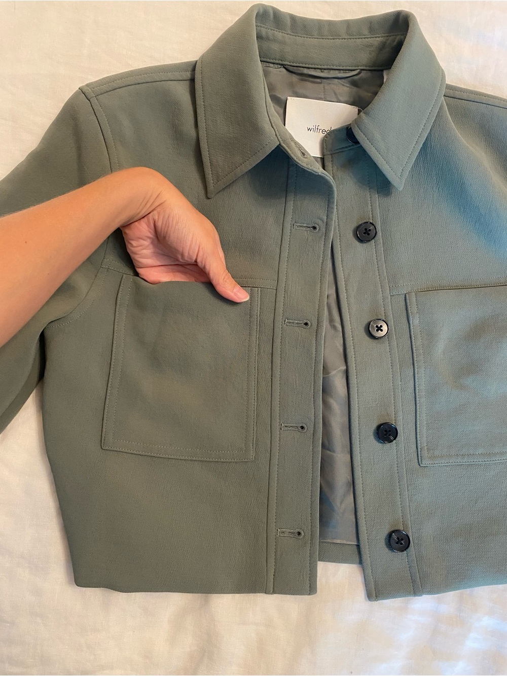 Aritzia Sage Green Cropped Button Jacket - Picture 4 of 9